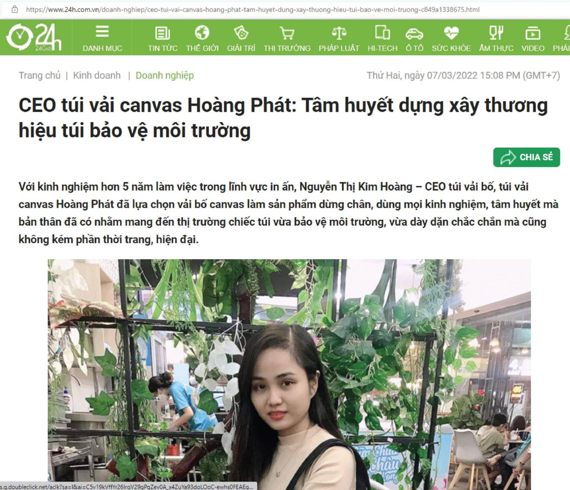 Báo 24h.com.vn giới thiệu Xưởng may in túi vải bố, túi vải canvas, túi canvas Hoàng Phát